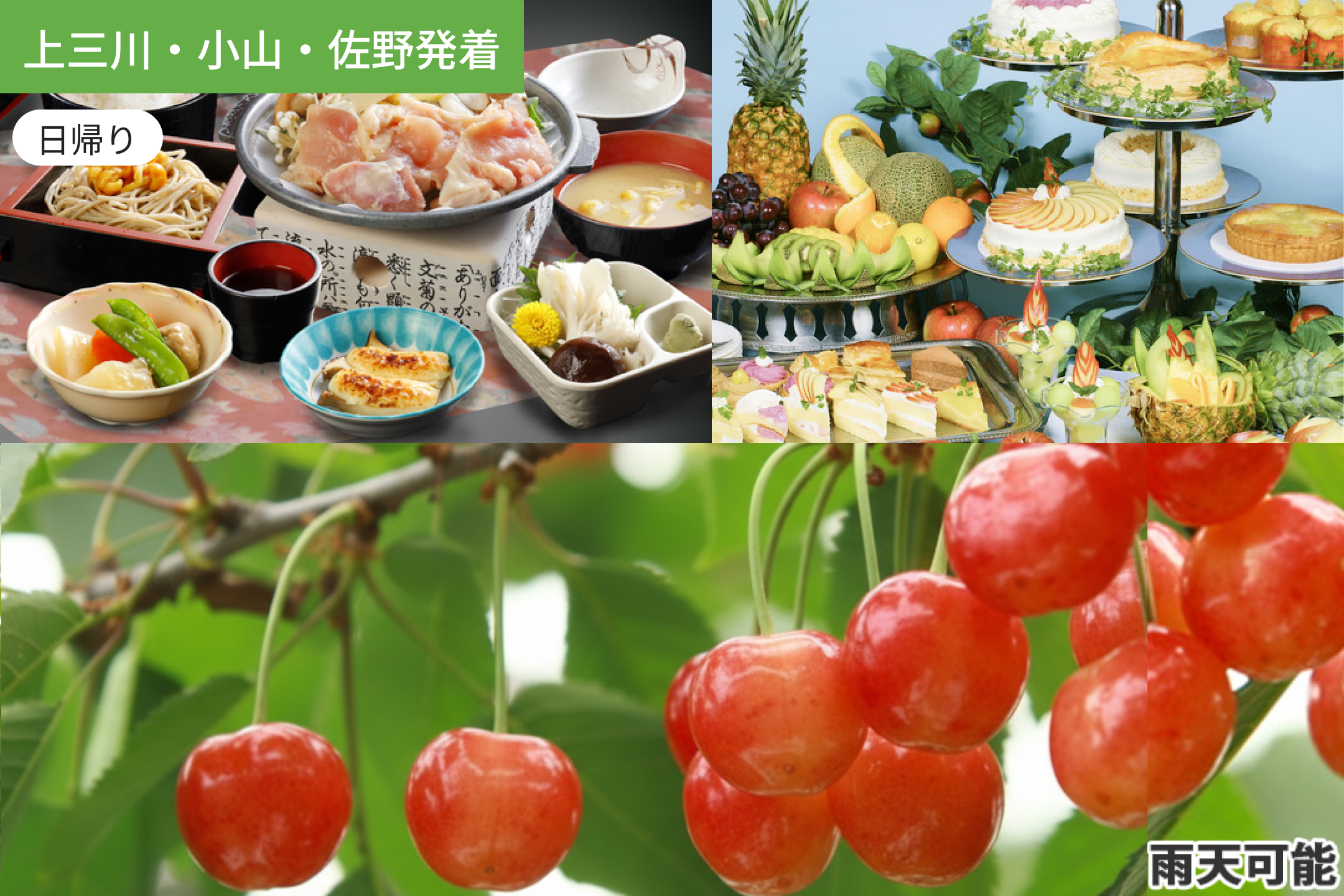 【上三川・小山・佐野発着】もぎたてさくらんぼとフルーツケーキバイキング満喫【昼食付：和定食とフルーツケーキバイキング】/ WEB割引5%引き1