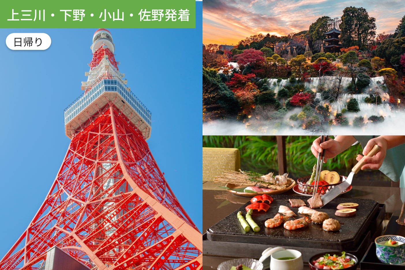 【上三川・下野・小山・佐野発着】憧れの「ホテル椿山荘東京」でランチ＆東京タワー見学【昼食付】1