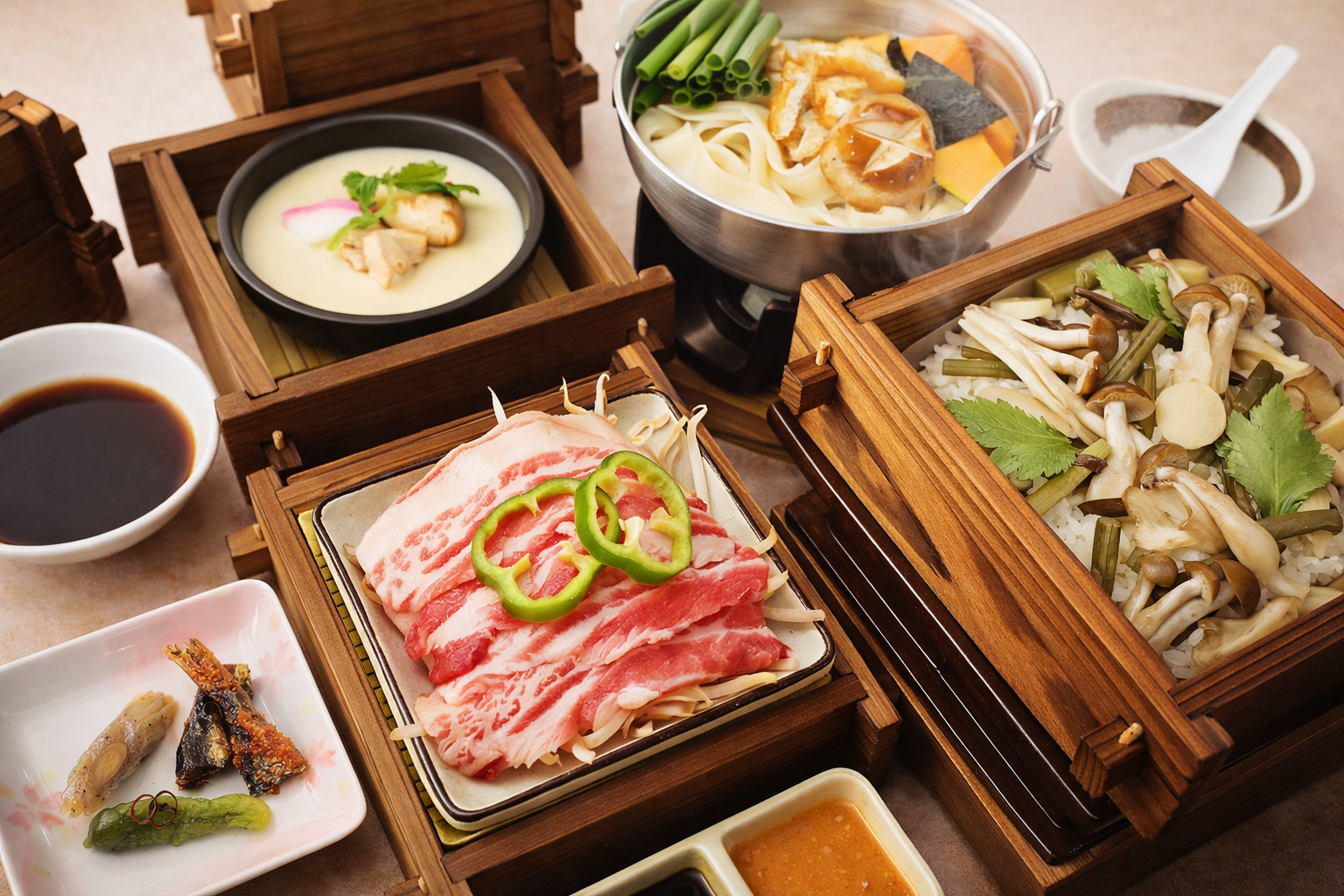 【静岡県内発】 メロン・さくらんぼ・びわ！初夏の３つの高級フルーツ付！全国的に貴重な芦川スズラン群生地と笛吹里山三段せいろ御膳2