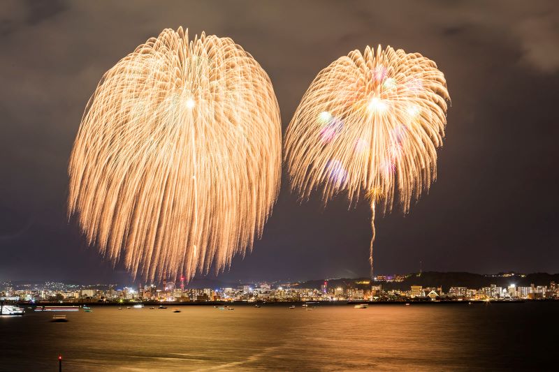 【福岡発(天神発）／添乗員同行／復路九州新幹線日帰りプラン】＜８月２９日(土)発限定＞かごしま錦江湾サマーナイト大花火大会【団体観覧席付き】九州最大級・約15,000発の花火が夏の夜空を彩ります　3