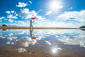 瀬戸内の天空の鏡日本のｳﾕﾆ塩湖「父母ヶ浜」と銭形砂絵「寛永通宝」1