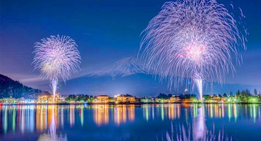 ＜新宿発・西船橋発＞ 富士をバックに大輪の花咲く！河口湖花火大会 と 標高2305ｍの絶景！夕暮れの富士山５合目　そして、御殿場高原ビールで飲み放題＆豪華50種ブッフェの昼食