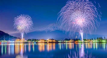 ★催行決定！残席わずか ＜新宿発・西船橋発＞ 富士をバックに大輪の花咲く！河口湖花火大会 と 標高2305ｍの絶景！夕暮れの富士山５合目　そして、御殿場高原ビールで飲み放題＆豪華50種ブッフェの昼食