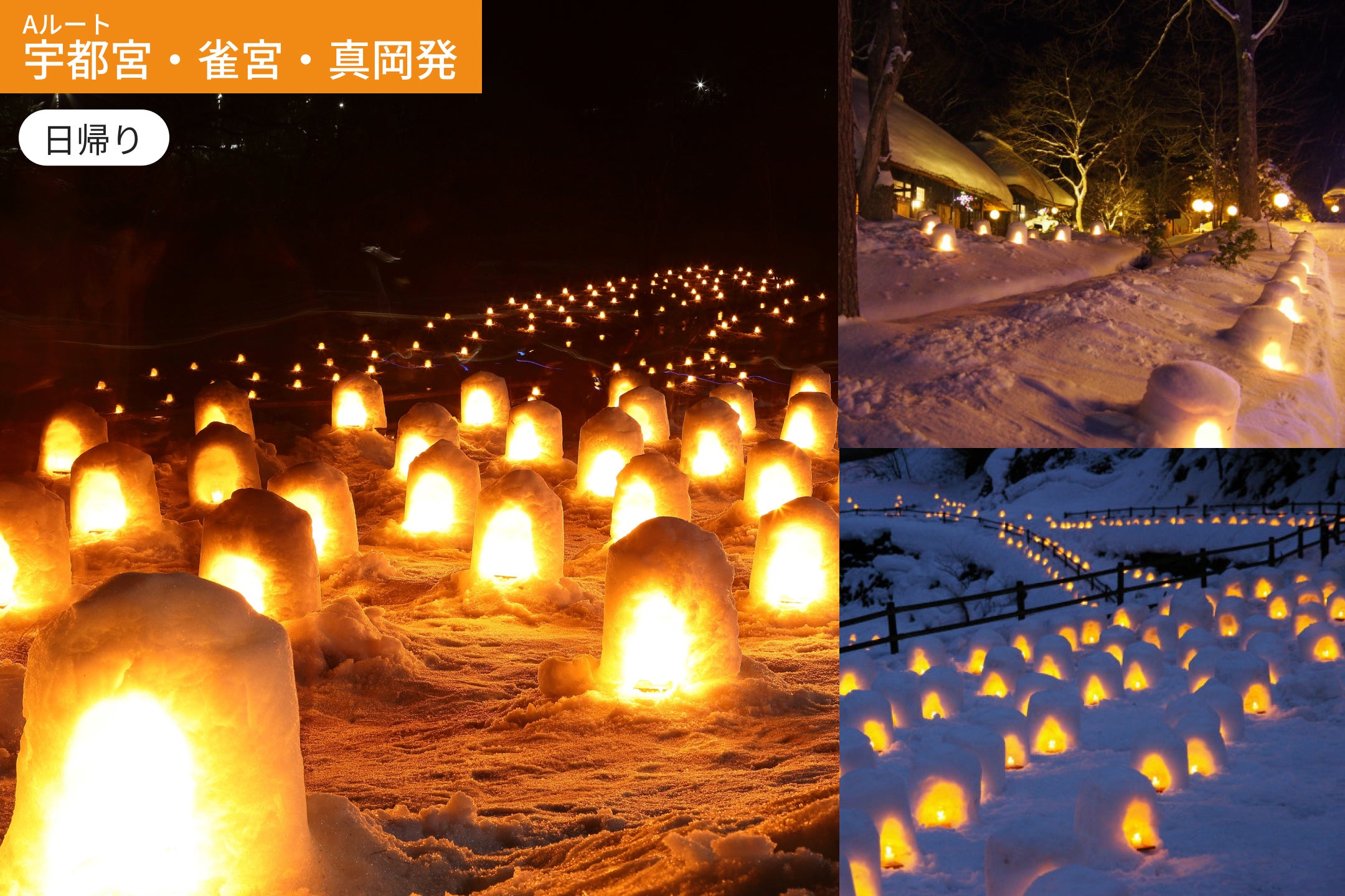 【Aルート:宇都宮・雀宮・真岡発】幻想の雪景色へ！日光湯西川温泉かまくら祭り【お弁当付】 WEB割引5%引き ＜日帰り＞1