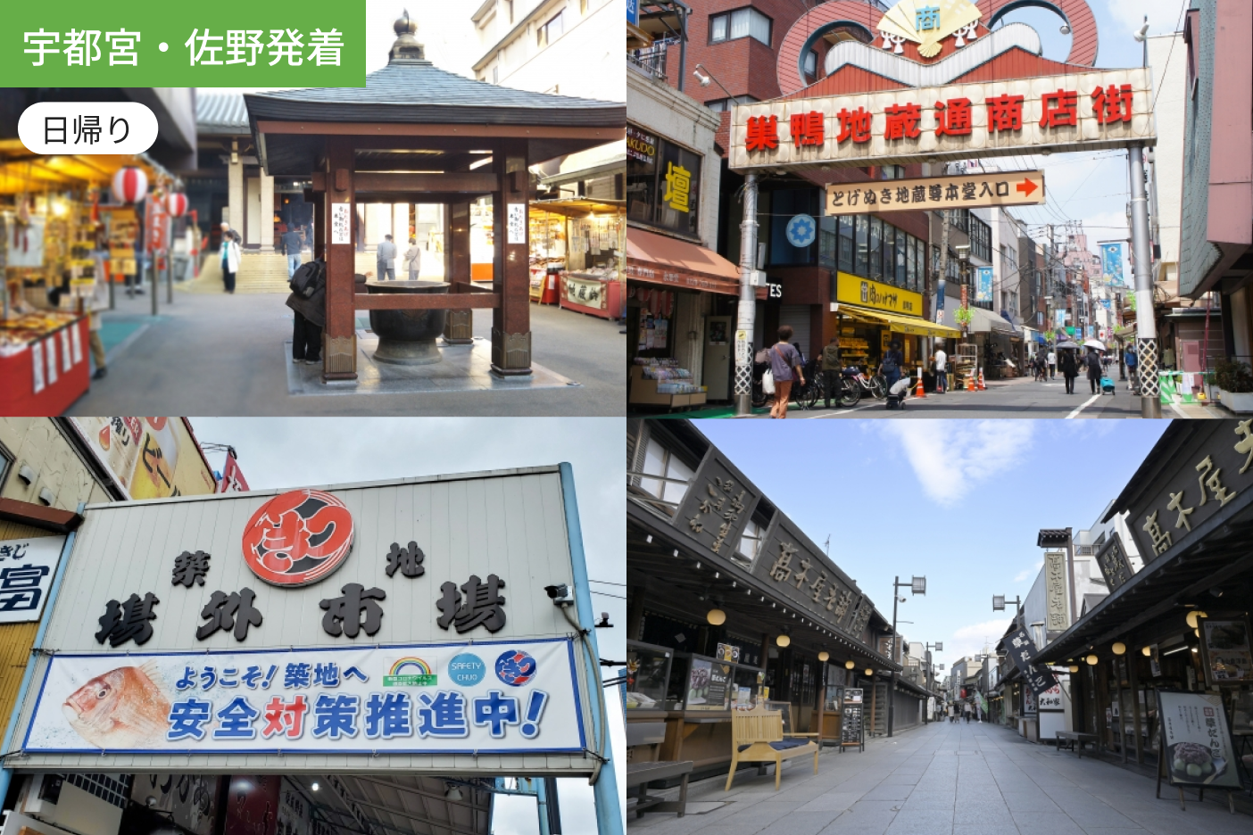 【宇都宮・佐野発着】どこか懐かしい東京へ―巣鴨と柴又、築地フリー散策の旅1