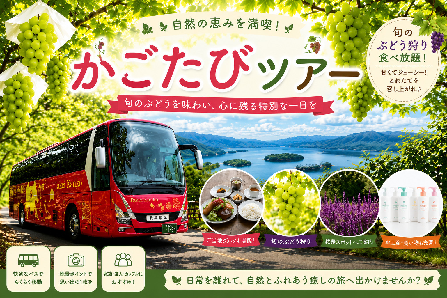 ぶどうの女王様！『シャインマスカット狩り』食べ放題＆無添加ナチュラルメニューのランチコースとハーブの庭園♪1