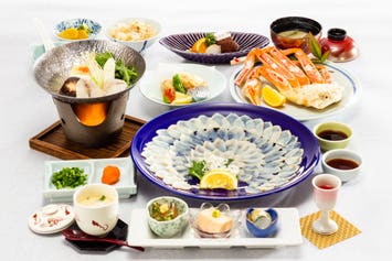 【岡山･倉敷発着】四国最北端の絶景！庵治温泉でいただく　さぬきでんぶくお刺身40切とふぐづくしフルコース＆ボイルズワイガニ
