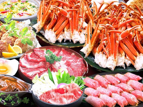 【お支払い実額 5,880円】全国旅行支援!ズワイガニ&国産牛ステーキ&すき焼き食べ放題